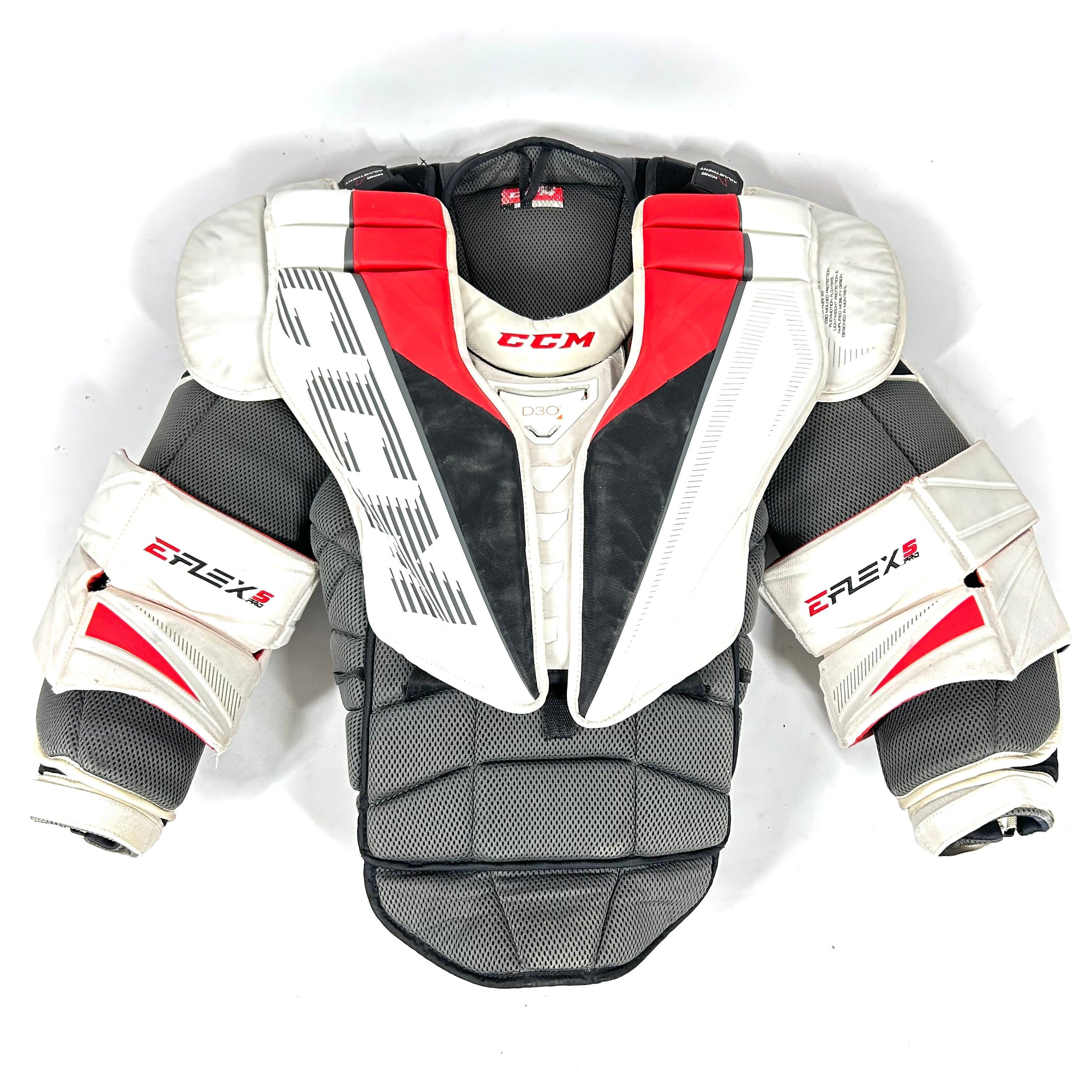 CCM Extreme Flex 5 Pro - Plastron de gardien de but Pro d'occasion (blanc/rouge)